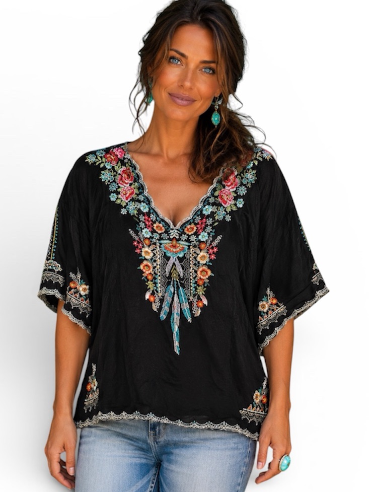 Johnny Was Klarah Heavily Embroidered Feather Tunic Nwt